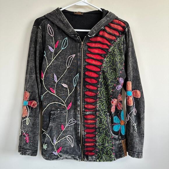 Rising International Embroidered Zip Front Hooded Jacket Long Sleeve MEDIUM - Picture 1 of 8